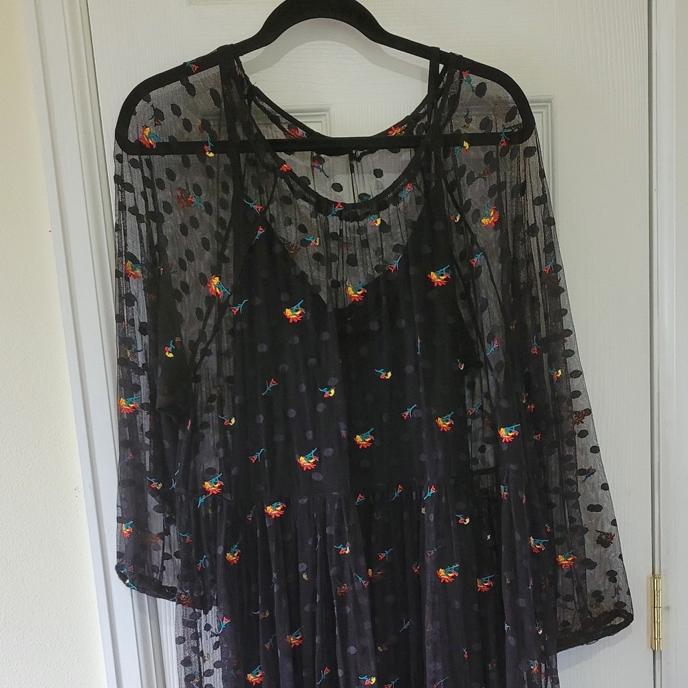 Torrid Black Mesh Floral Embroidered Polka Dot Maxi Dress Set Plus Size 3 3X - Picture 11 of 16